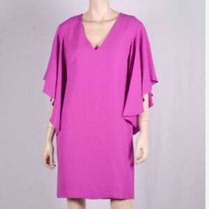 Lauren Ralph Lauren Sz 14 Yaira Magenta Ruffle Sleeves Cocktail Dress • NEW!